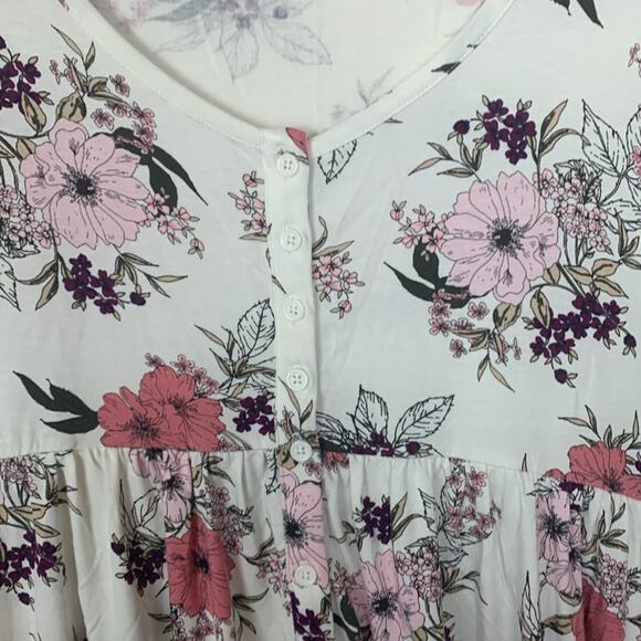 Torrid size 1 1X short sleeve babydoll shirt new button floral white red flowy - Picture 5 of 10